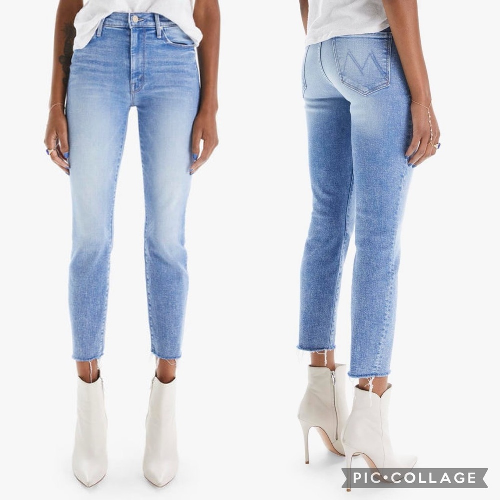 MOTHER High Waisted Looker Ankle Fray in Deep Breaths Light Wash Size 25